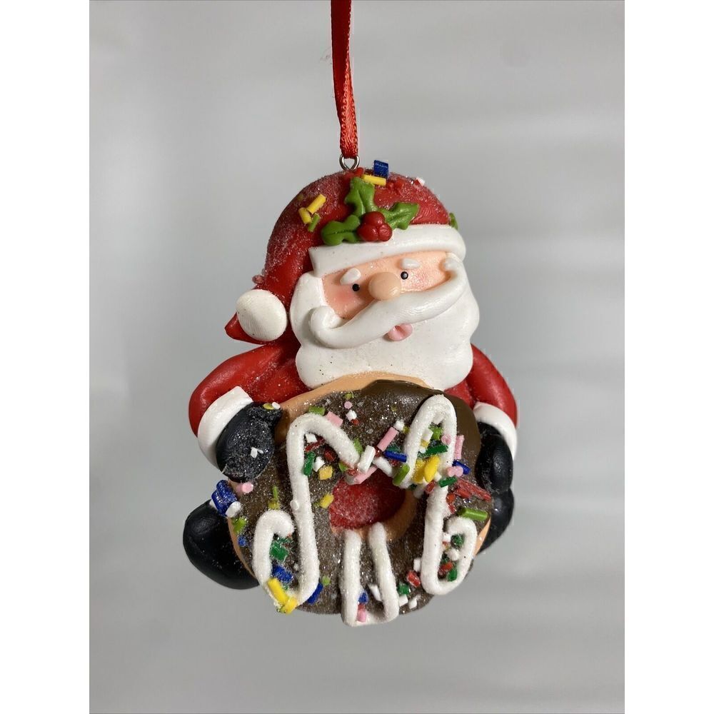 Hobby Lobby Santa Loves Donut Christmas Ornament handmade Polymer clay & Glitter
